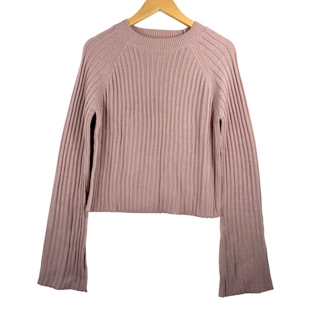 Revolve Song of Style wool blend bell sleeve ribbed sweater pink sz M